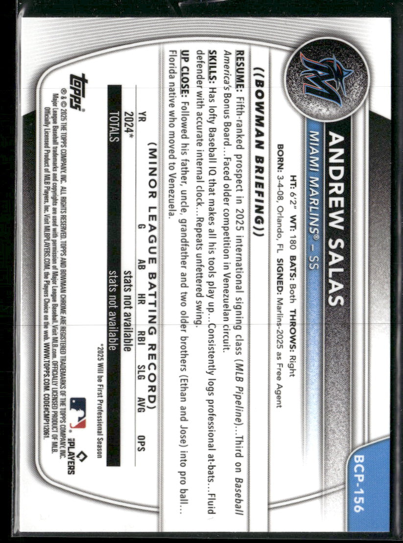 2025 Bowman Chrome Prospects Wave Andrew Salas #/100 #BCP-156