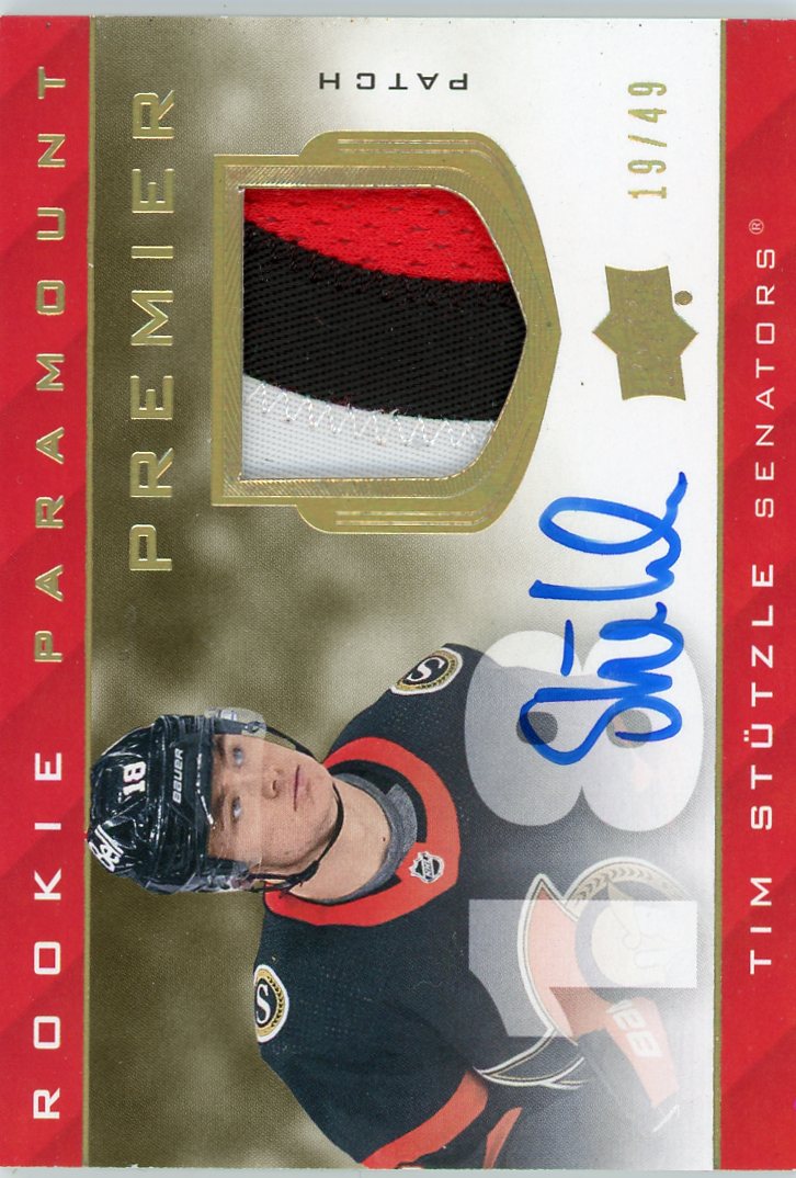 2020-21 Upper Deck Premier Rookie Paramount Auto Patch Tim Stutzle #/49 AU #P-TS