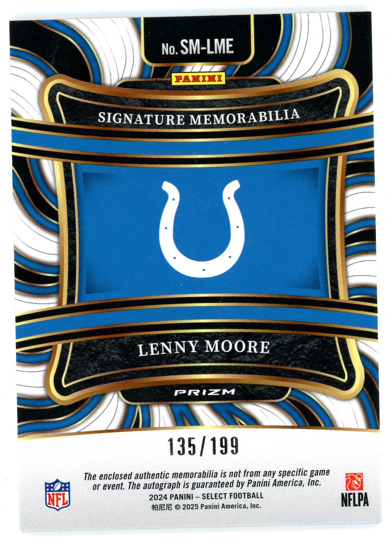 2024 Panini Select Signature Memorabilia Prizm Lenny Moore #/199 AU #SM-LME