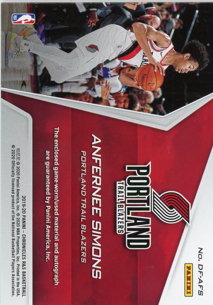 2019-20 Panini Chronicles Dress for Success Anfernee Simons #/99 AU #DF-AFS