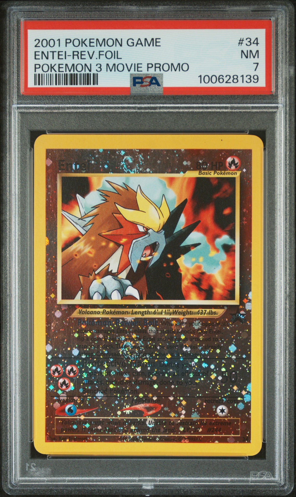 2001 Pokemon Game Movie Pokemon 3 Movie Promo Entei-Rev.Foil 7 PSA #34