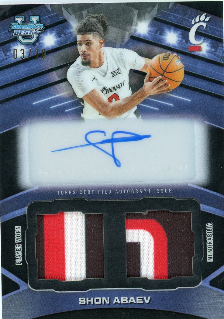 2025 Bowman University Best Prospect Dual Relic Auto #/10 Shon Abaev #PDA-SA