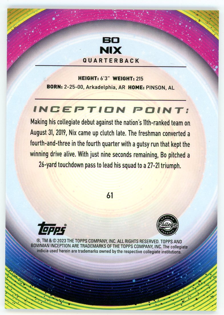 2022-23 Bowman University Inception Green Foil Bo Nix #/299 #61