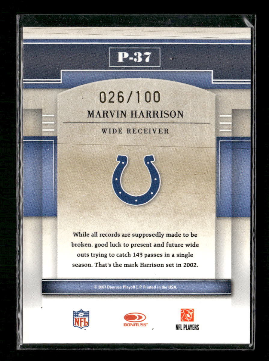 2007 Donruss Gridiron Gear Performers Gold Holofoil Marvin Harrison #/100 #P-37