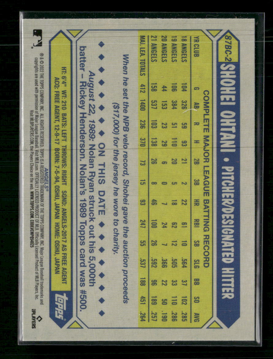 2022 Topps Chrome 1987 Topps Baseball 35th Anniversary Shohei Ohtani #87BC-2