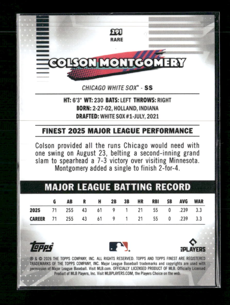 2026 Finest Aqua Refractors Colson Montgomery RC #/199 #291