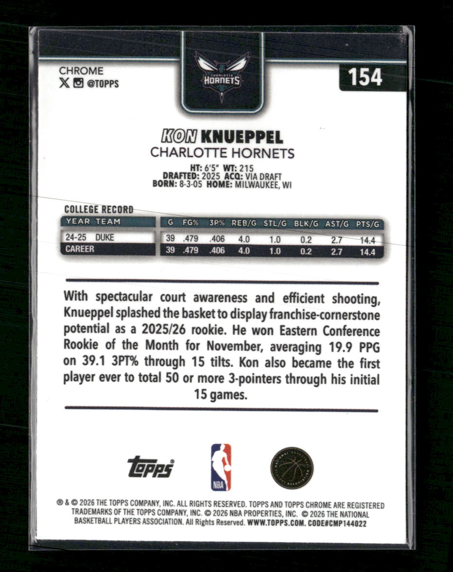 2025-26 Topps Chrome Update Red White and Blue Refractor Kon Knueppel RC #154