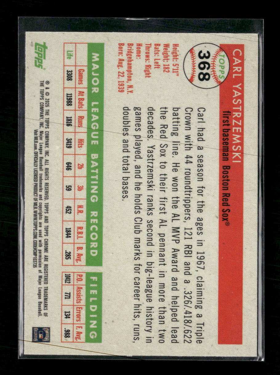 2025 Topps Chrome Platinum Fuchsia Shimmer Carl Yastrzemski #/100 #368