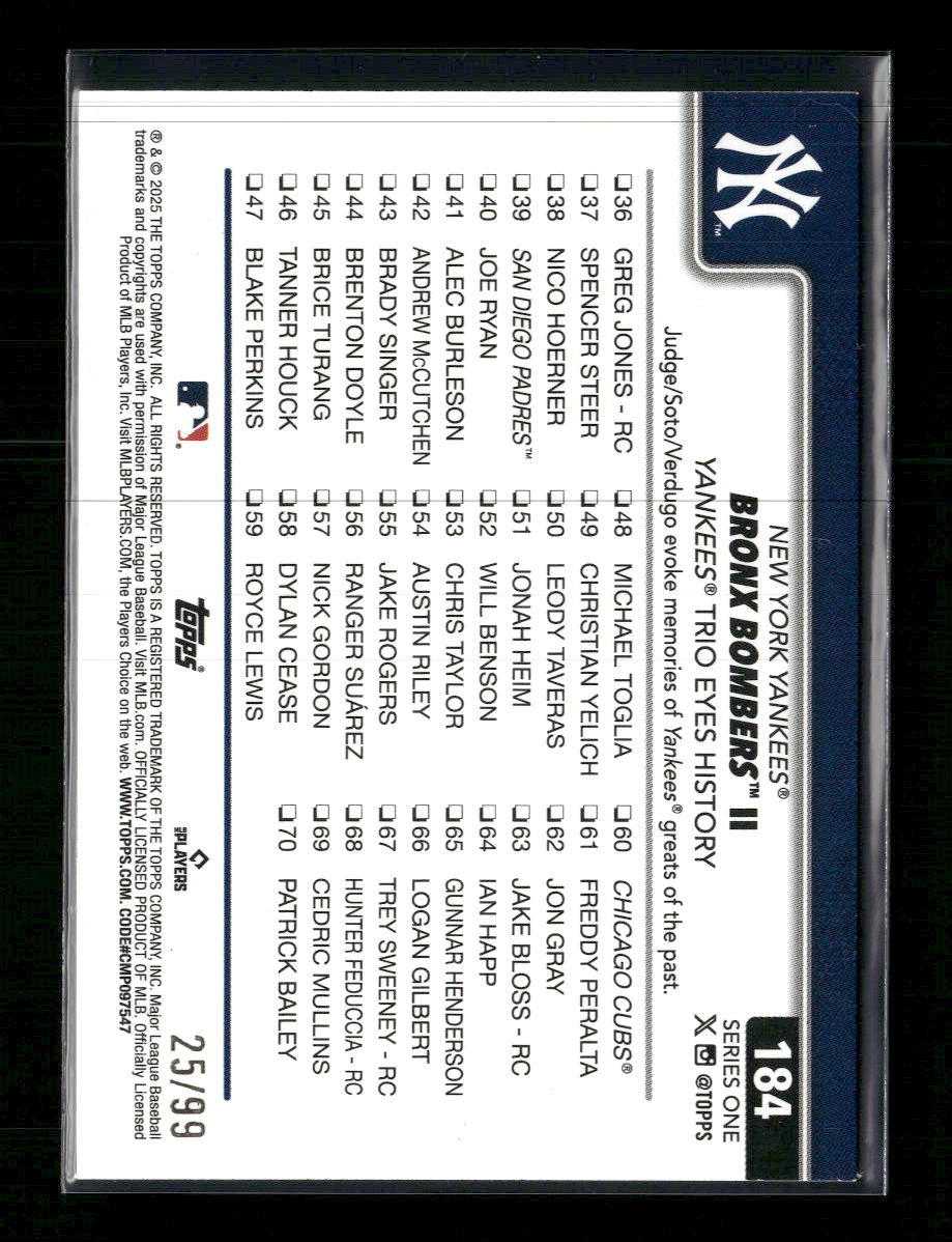 2025 Topps Green Holo Foil Bronx Bombers II: Yankees Trio Eyes History #/99 #184