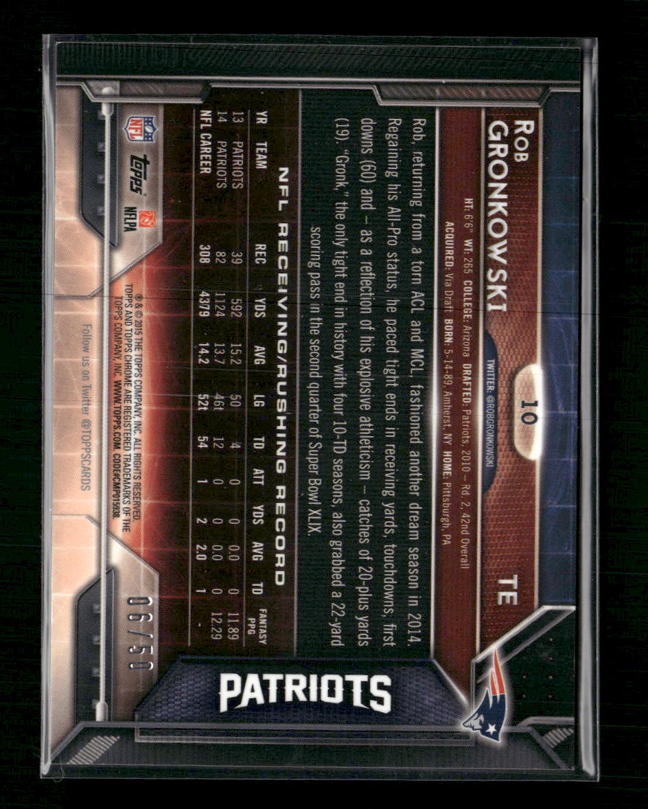2015 Topps Chrome Gold Refractor Rob Gronkowski #/50 #10
