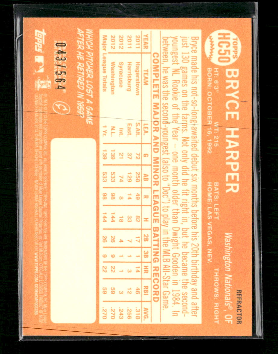 2013 Topps Heritage Chrome Refractors Bryce Harper #/564 #HC50