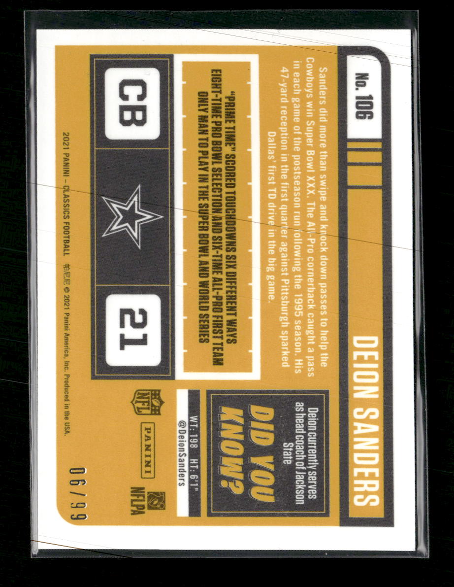 2021 Panini Classics Timeless Tributes Gold Deion Sanders #/99 #106