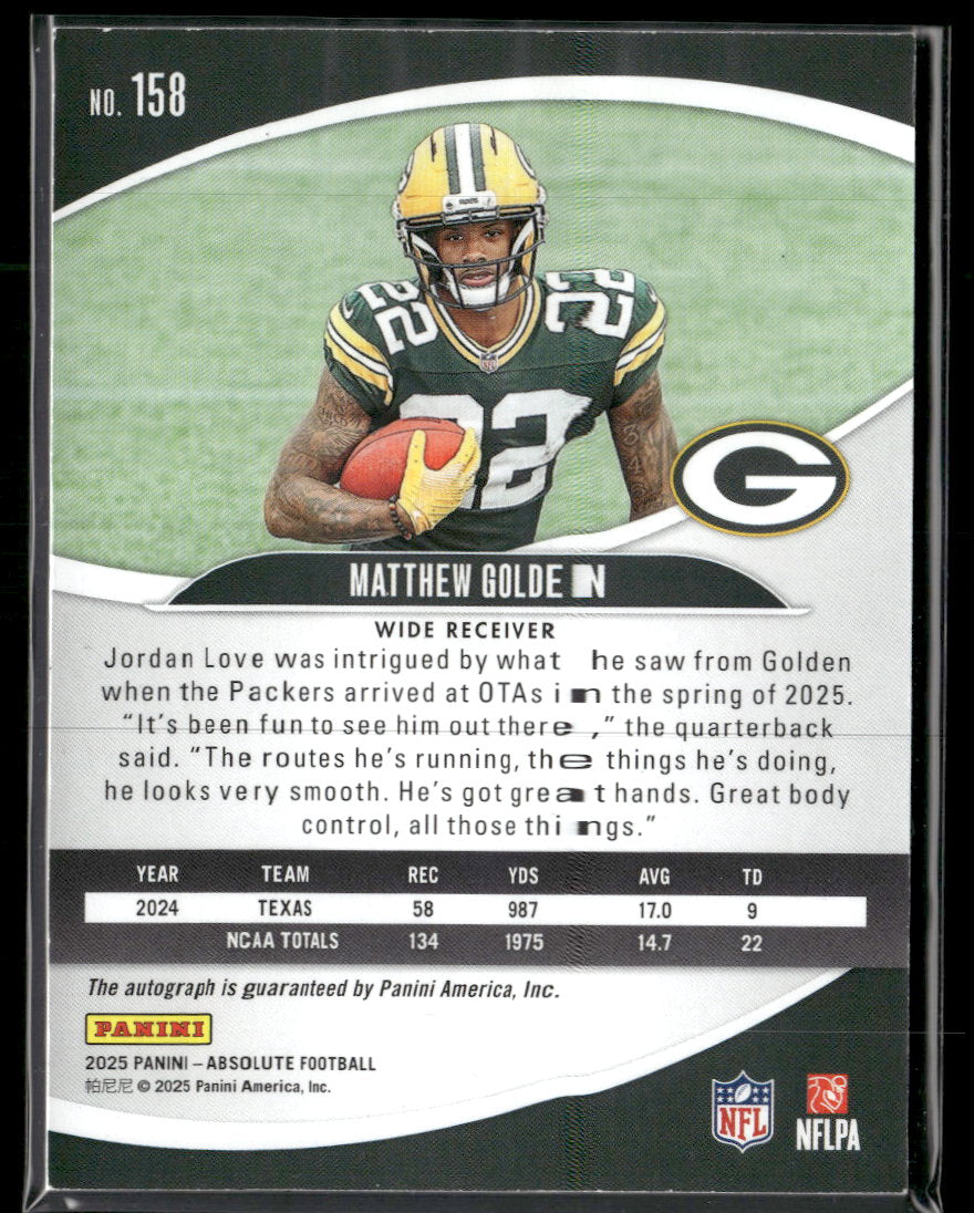 2025 Panini Absolute AU Rookies Spectrum Gold Matthew Golden RC #/10 AU #158