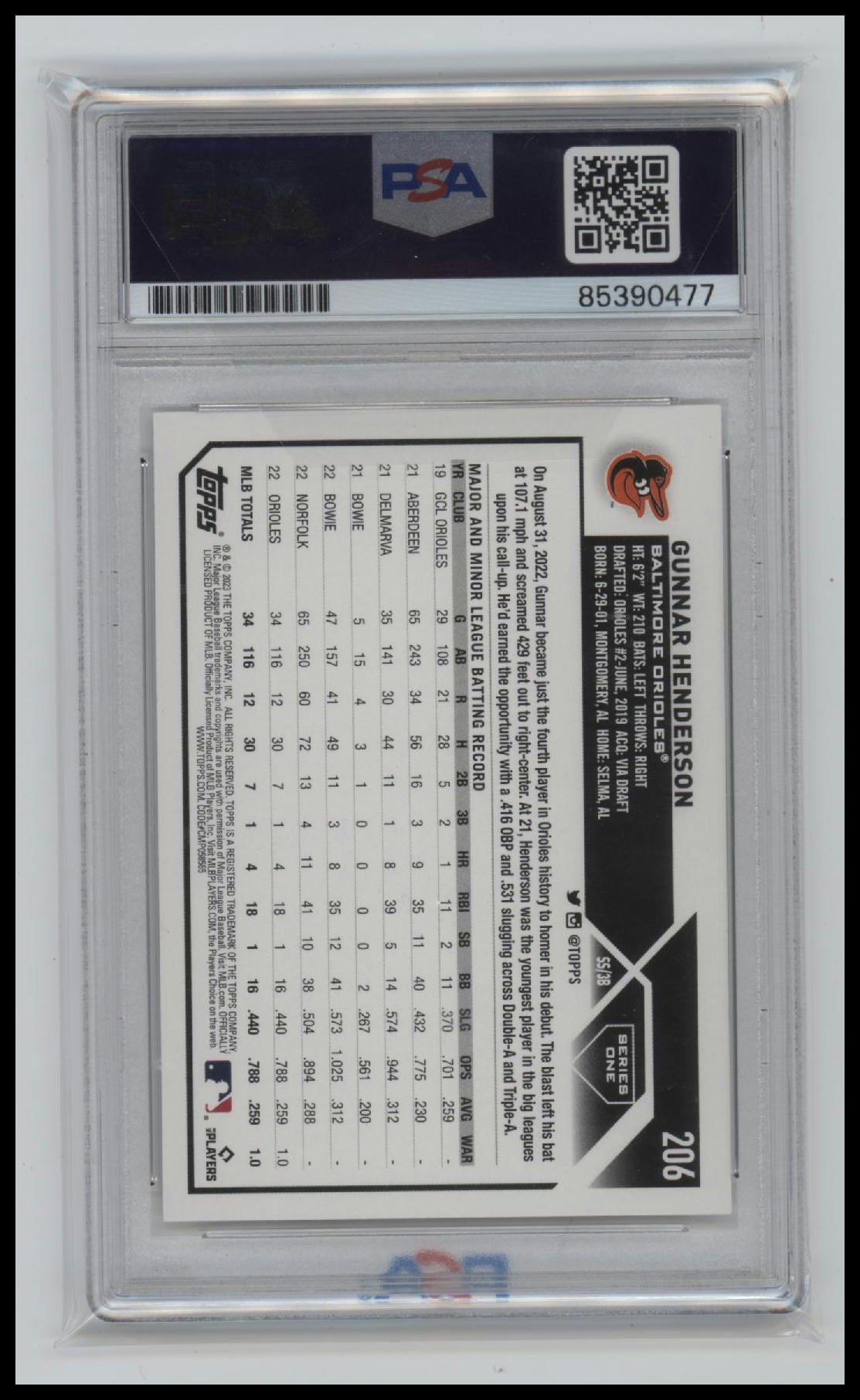 2023 Topps All-Star Game Gunnar Henderson Auto 10 PSA #206