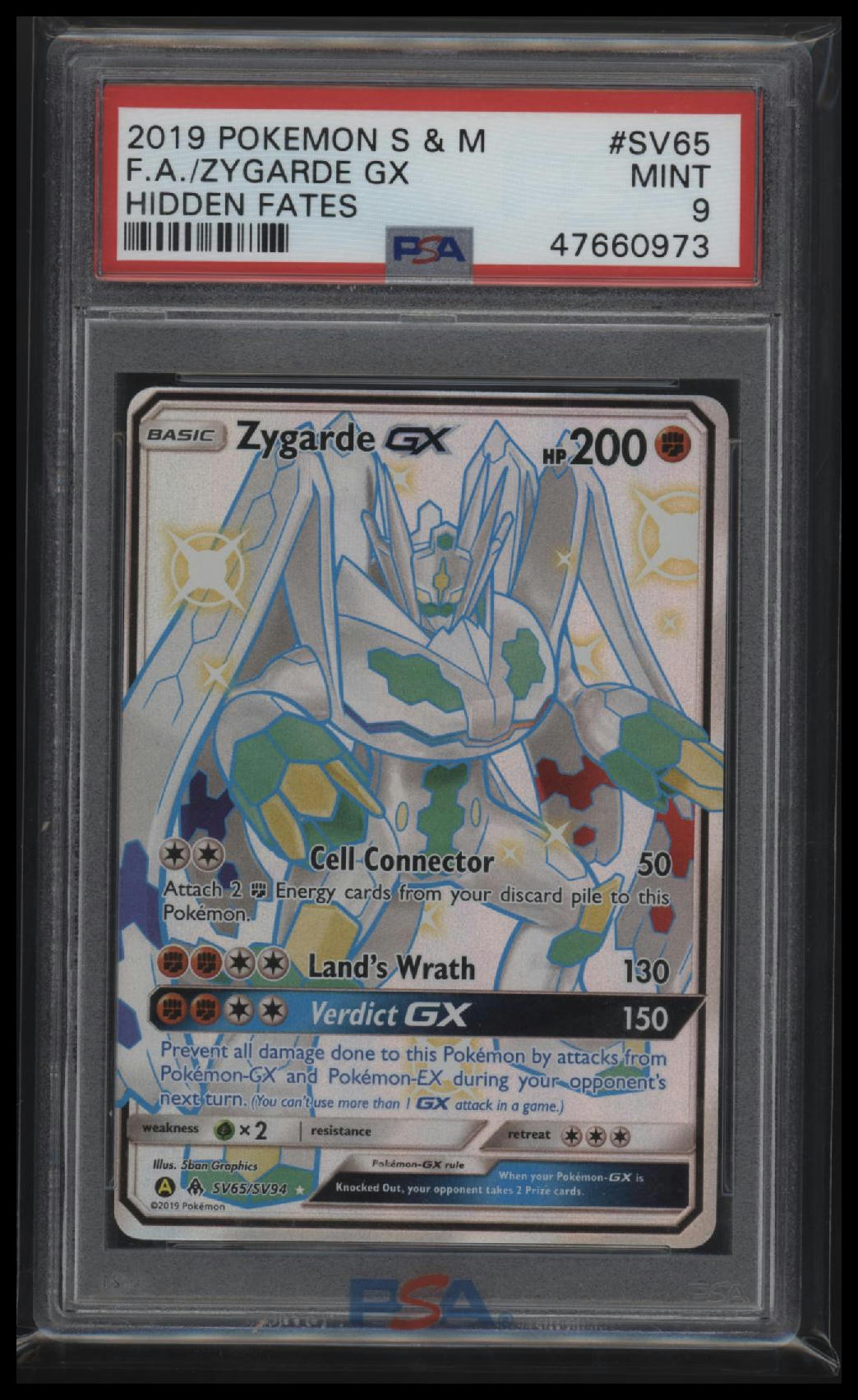 2019 Pokemon Sun & Moon Hidden Fates Hidden Fates Fa/Zygarde Gx 9 PSA #SV65