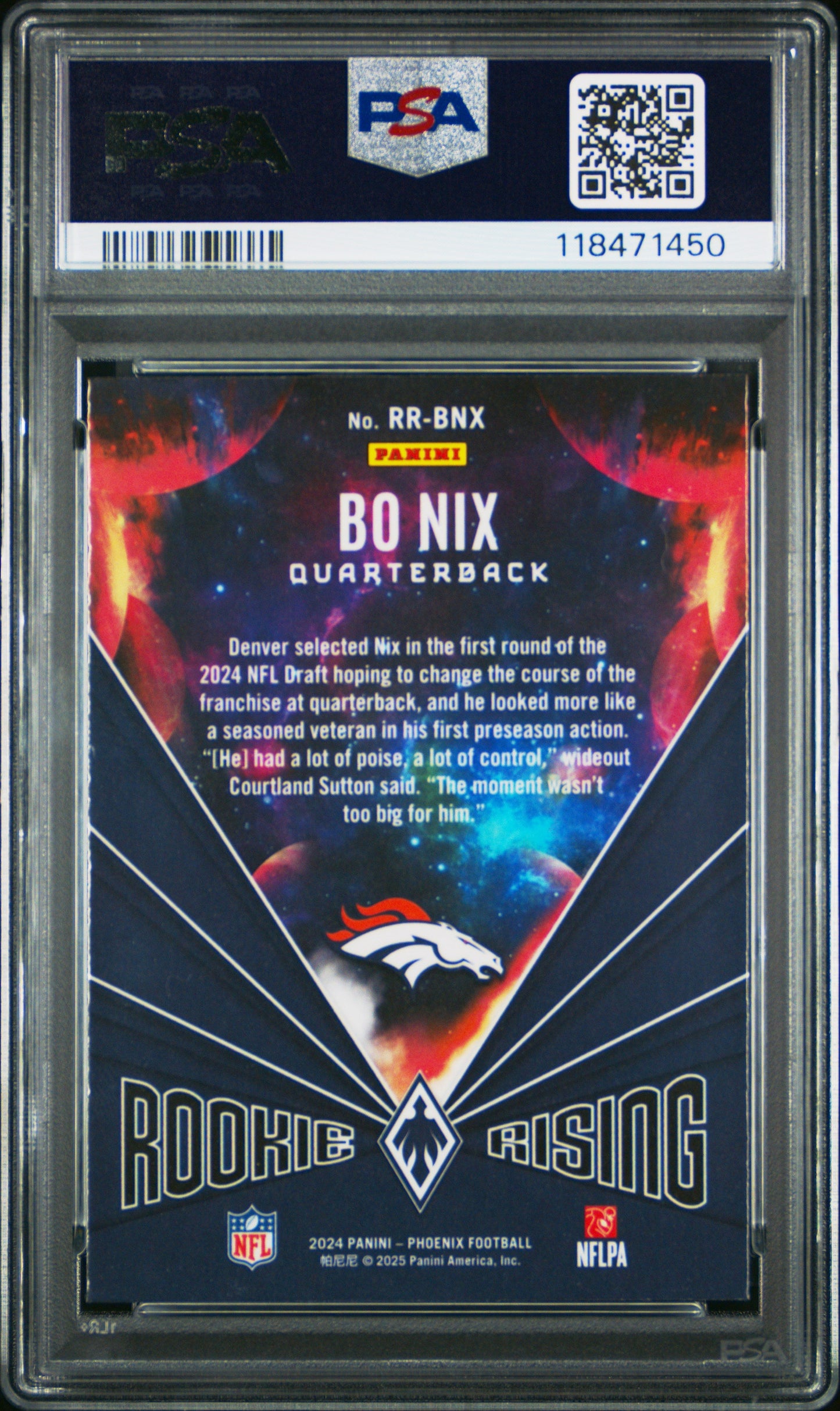 Graded 2024 Panini Phoenix Bo Nix #RRBNX Rookie Rising Wave Rookie RC Football Card PSA 10 Gem Mint