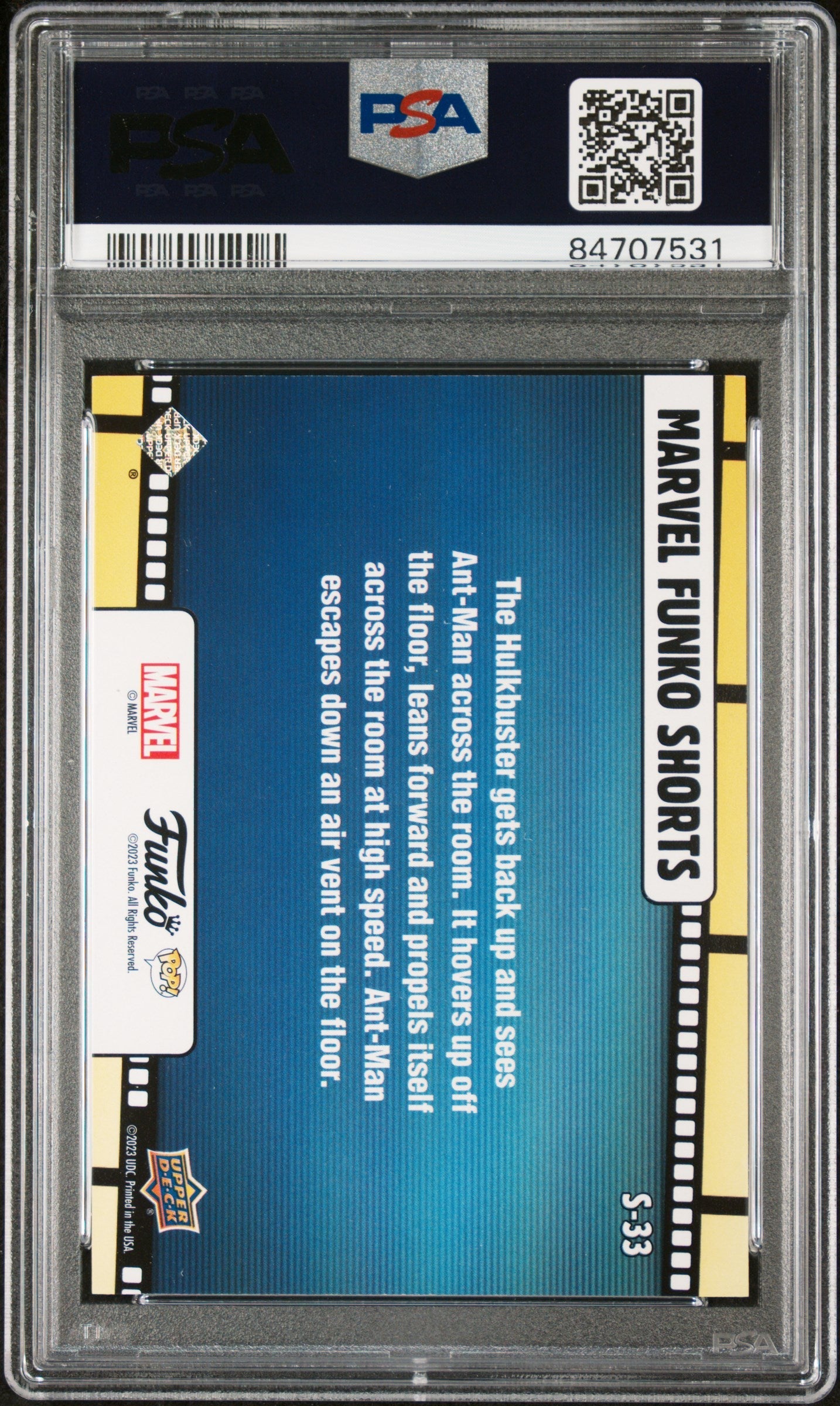 2023 UPPER DECK FUNKO POP MARVEL  SHORTS ANTMAN/HULKBUSTER SHORTSCONFETTI BOMB #S33  PSA 9