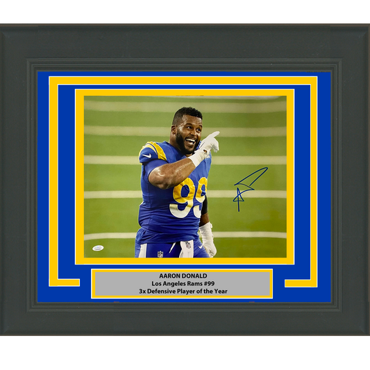 Framed Autographed/Signed Aaron Donald Los Angeles LA Rams 16x20 Football Photo JSA COA #5