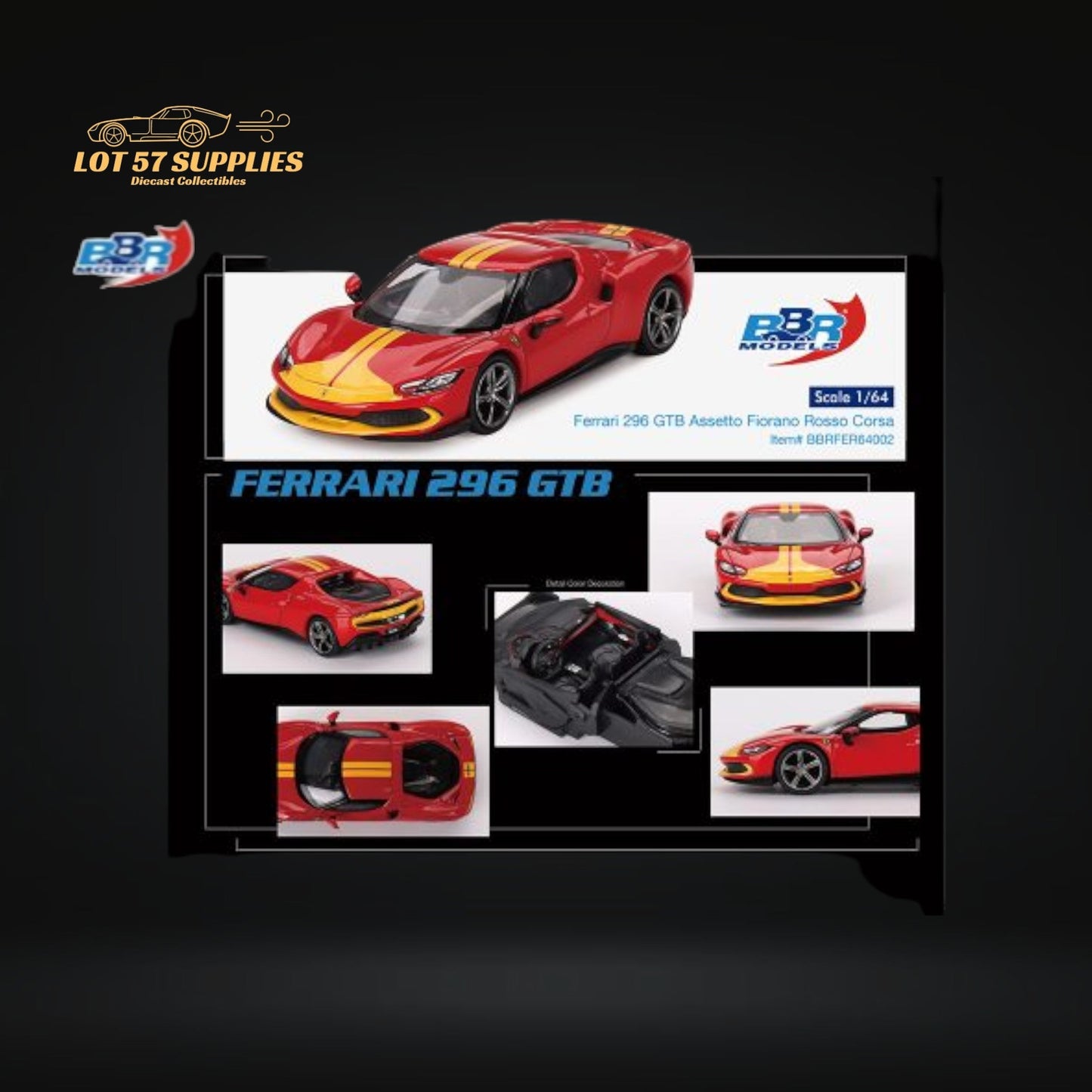 BBR Ferrari 296 GTB Assetto Fiorano Rosso Corsa 1:64