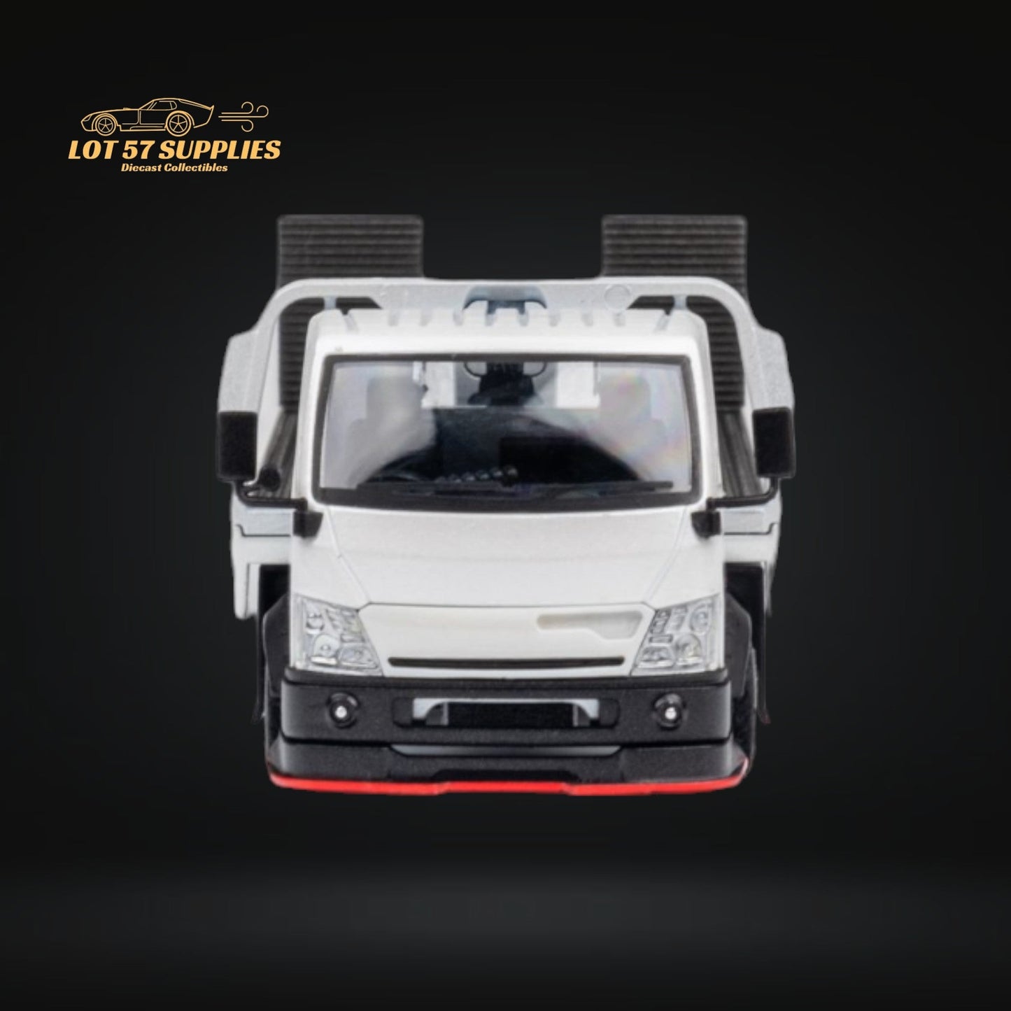 MicroTurbo Hino 300 Custom Flatbed Truck White 1:64