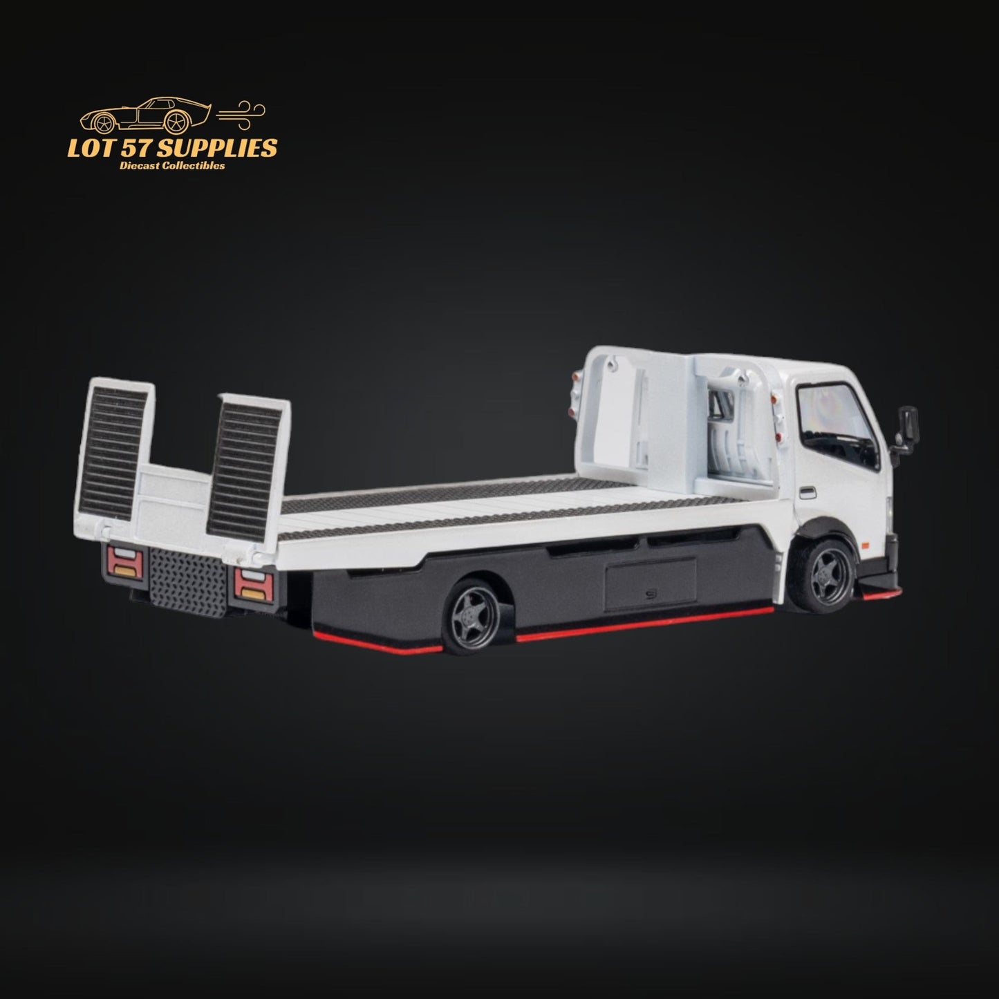 MicroTurbo Hino 300 Custom Flatbed Truck White 1:64