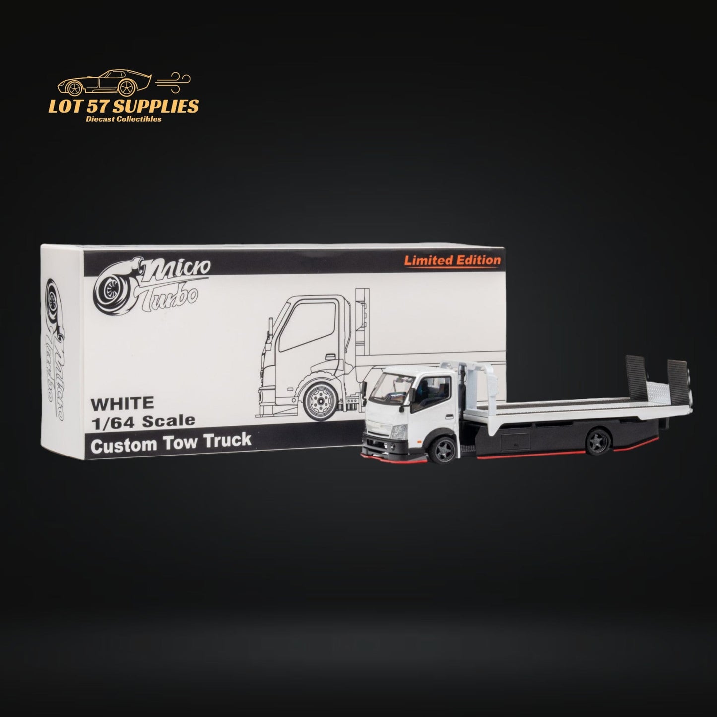 MicroTurbo Hino 300 Custom Flatbed Truck White 1:64