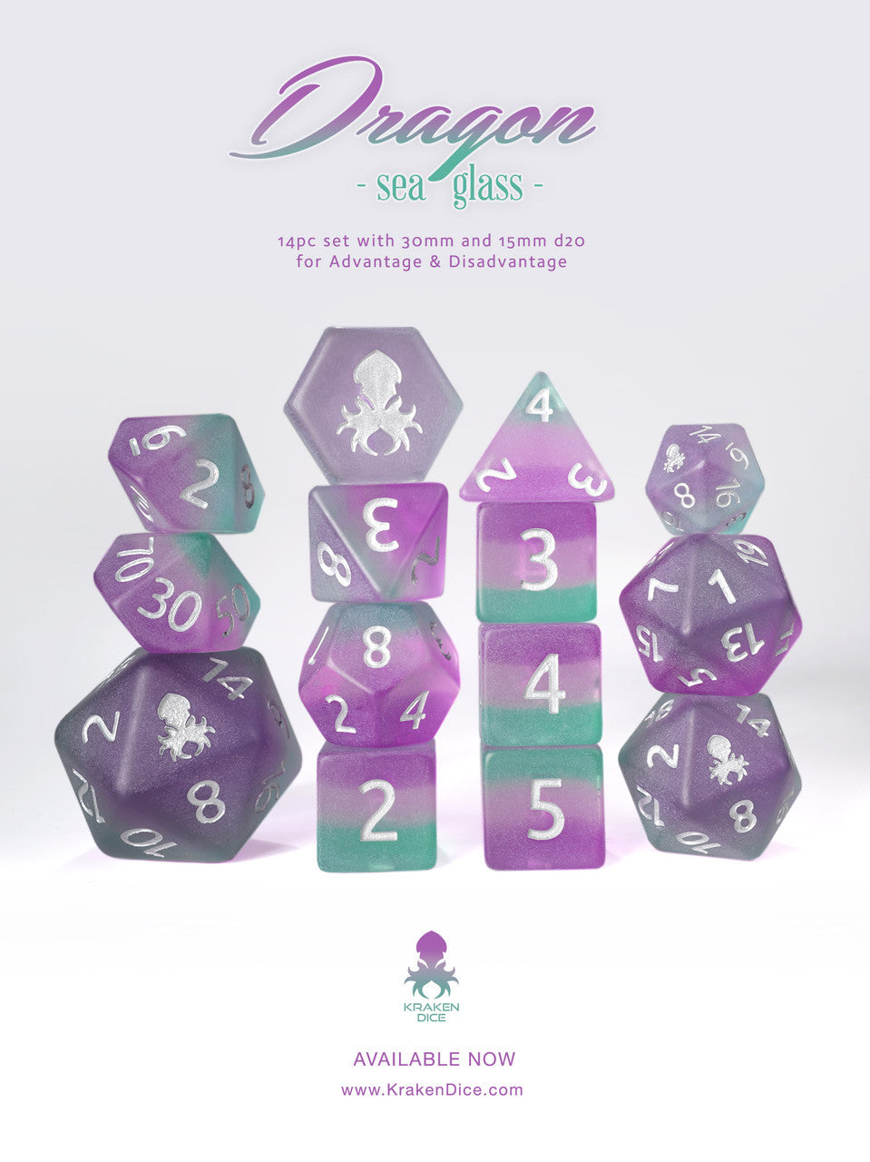 Kraken Dice Sea Glass 14 pc Dice Set