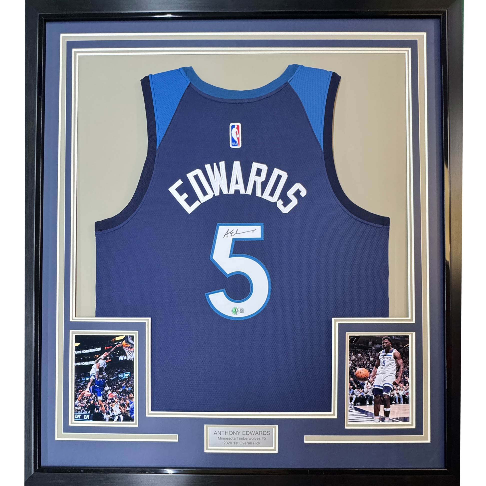 Framed Autographed/Signed Anthony Edwards 35x39 Minnesota Blue