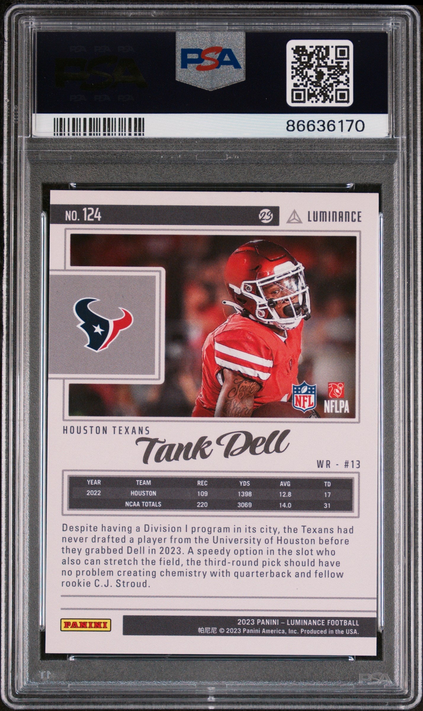 2023 PANINI LUMINANCE TANK DELL BLACK #124 - PSA 10 ROOKIE CARD