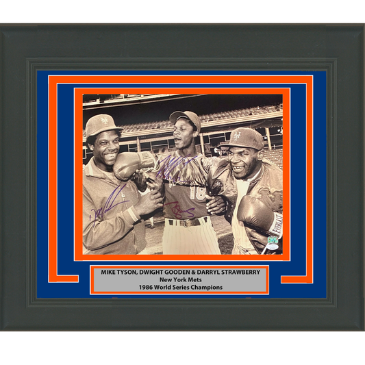 Framed Autographed/Signed Mike Tyson Darryl Strawberry Dwight Doc Gooden New York Mets 16x20 Boxing Baseball Photo JSA COA