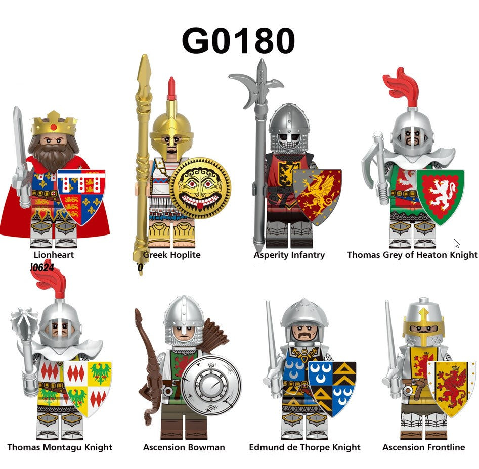 Medieval Custom Minifig Set of 8 – Lionheart, Hoplite, and Knights