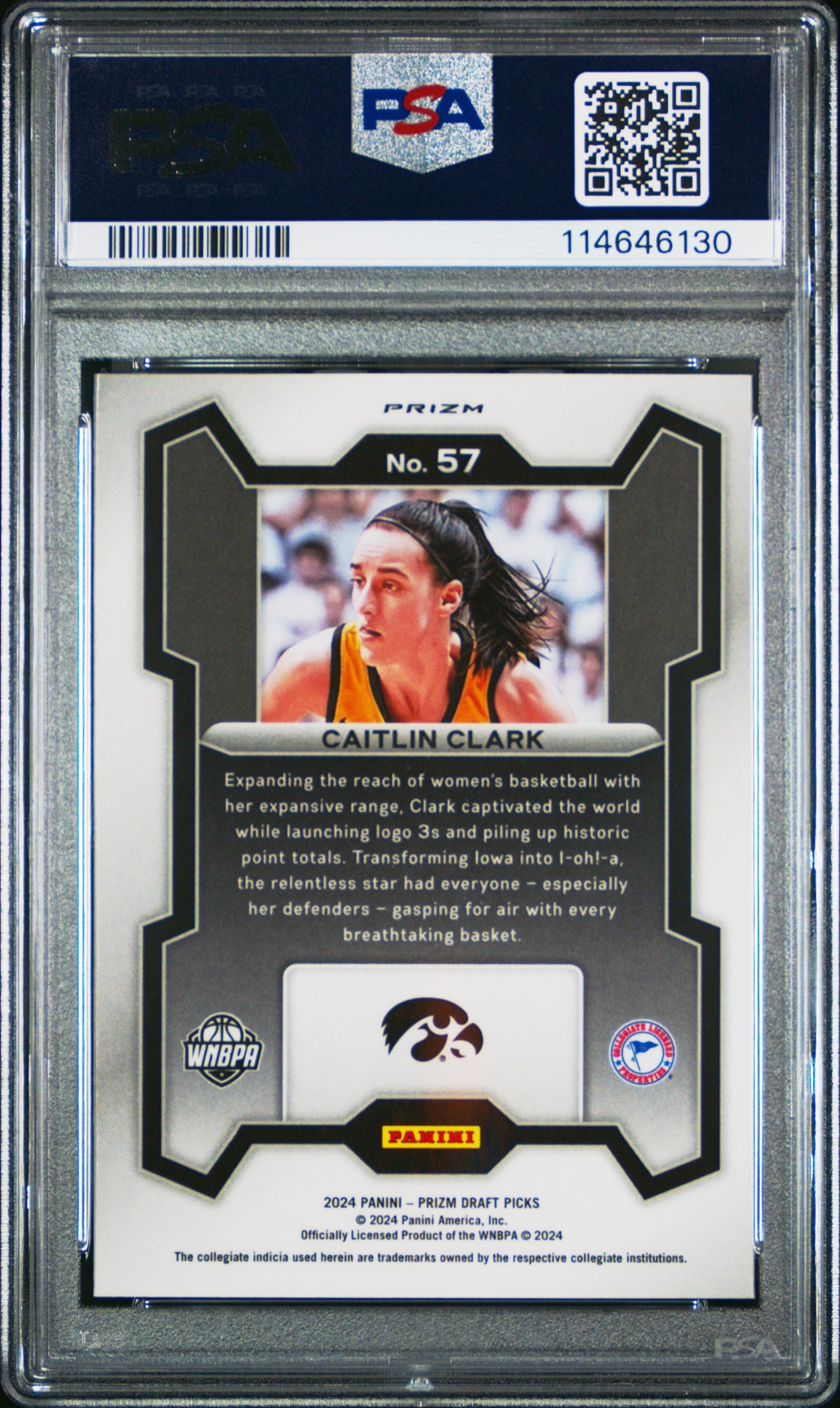 Graded 2024 Panini Prizm Draft Picks Caitlin Clark #57 Purple Wave 