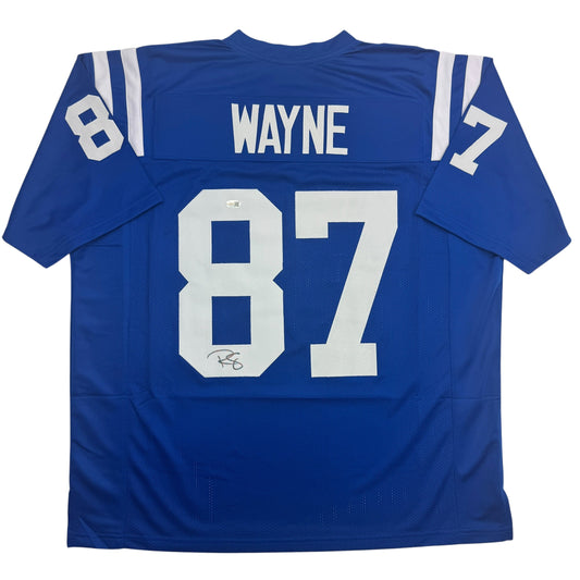 Autographed/Signed Reggie Wayne Indianapolis Blue Football Jersey JSA COA