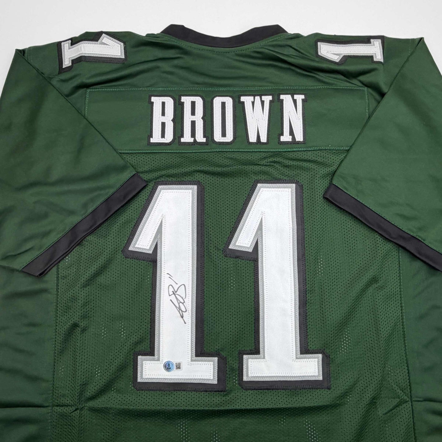 Autographed/Signed AJ A.J. Brown Philadelphia Green Football Jersey Beckett BAS COA