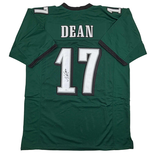 Autographed/Signed Nakobe Dean Philadelphia Green Football Jersey JSA COA