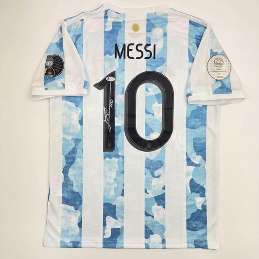Autographed/Signed Lionel Leo Messi Argentina Blue/White Soccer Jersey Beckett BAS COA
