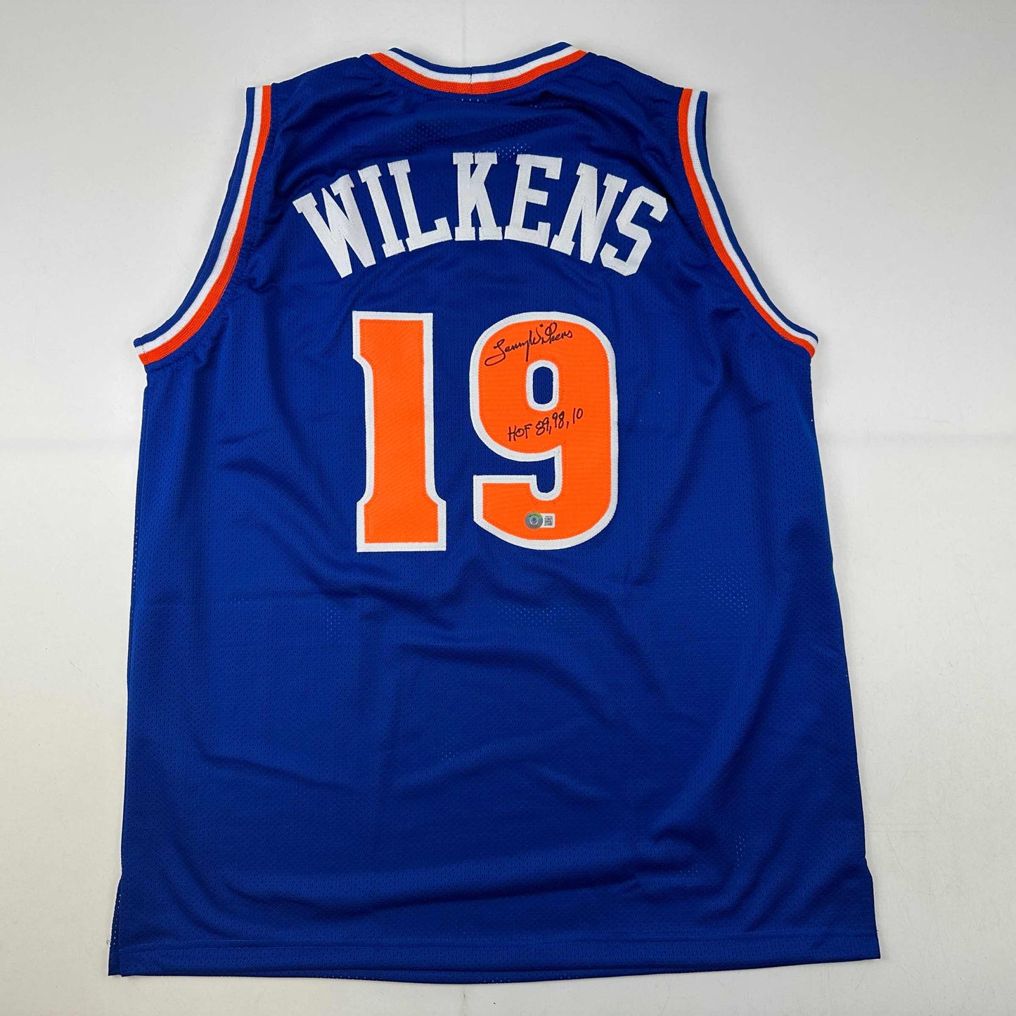 Autographed/Signed Lenny Wilkens HOF Cleveland Blue Basketball Jersey Beckett BAS COA