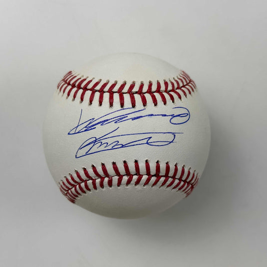 Autographed/Signed Vladimir Vlad Guerrero Jr. & Sr. Rawlings Official Major League Baseball ROML Beckett BAS COA