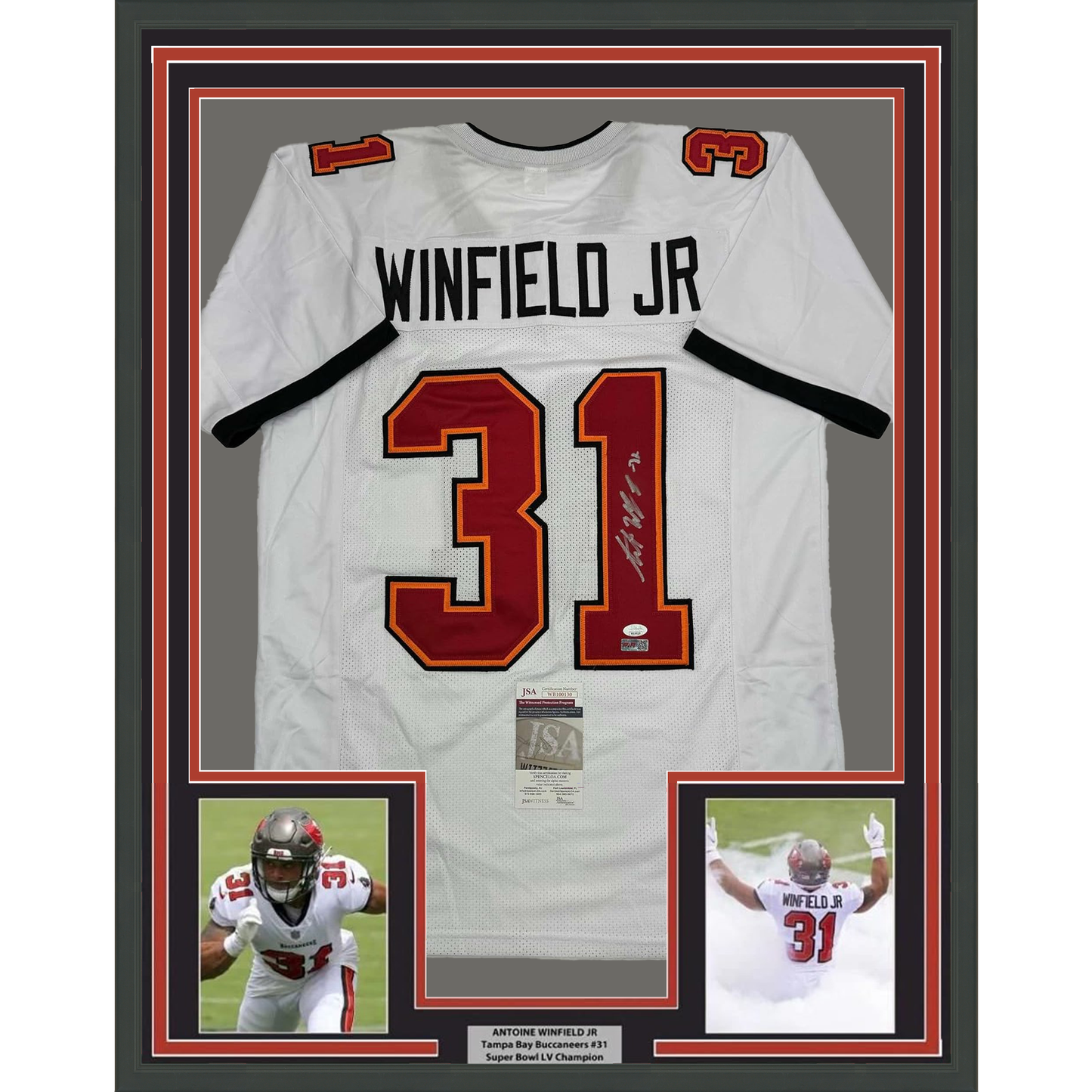 Framed Autographed/Signed Antoine Winfield Jr 35x39 Tampa Bay White Football Jersey JSA COA