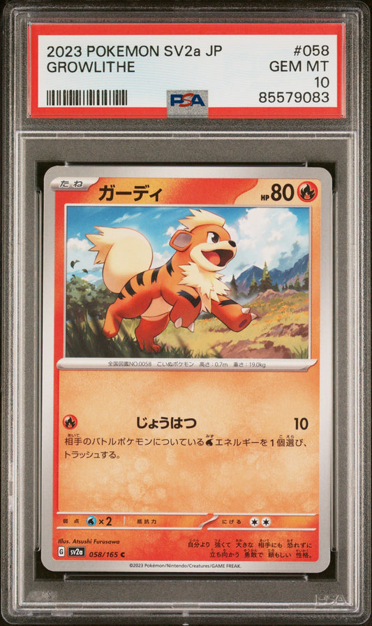2023 POKEMON JAPANESE SV2a-POKEMON 151 GROWLITHE #58 -  PSA  10