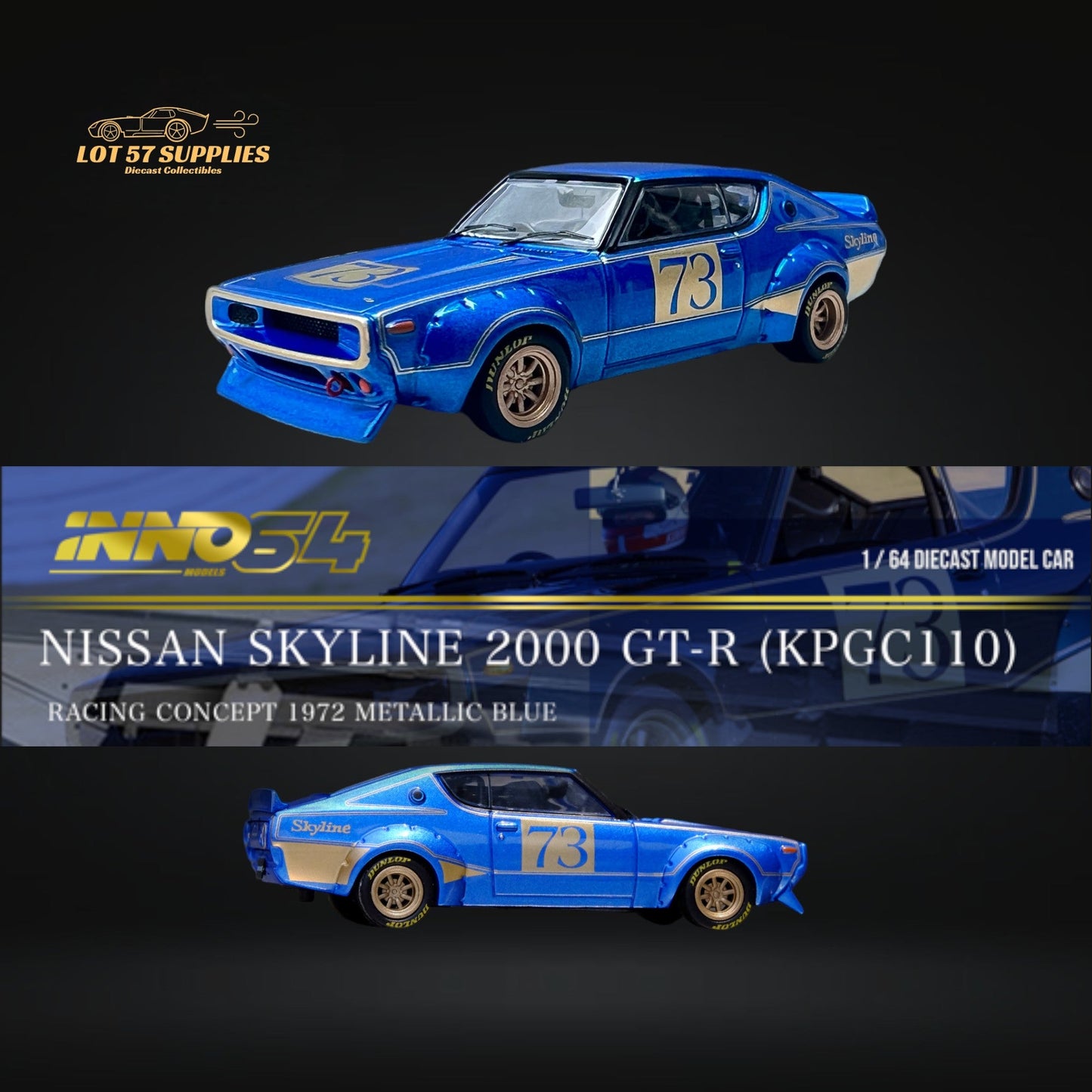 Inno64 Nissan Skyline 2000 GT-R KPGC10 Racing Concept Blue 1:64