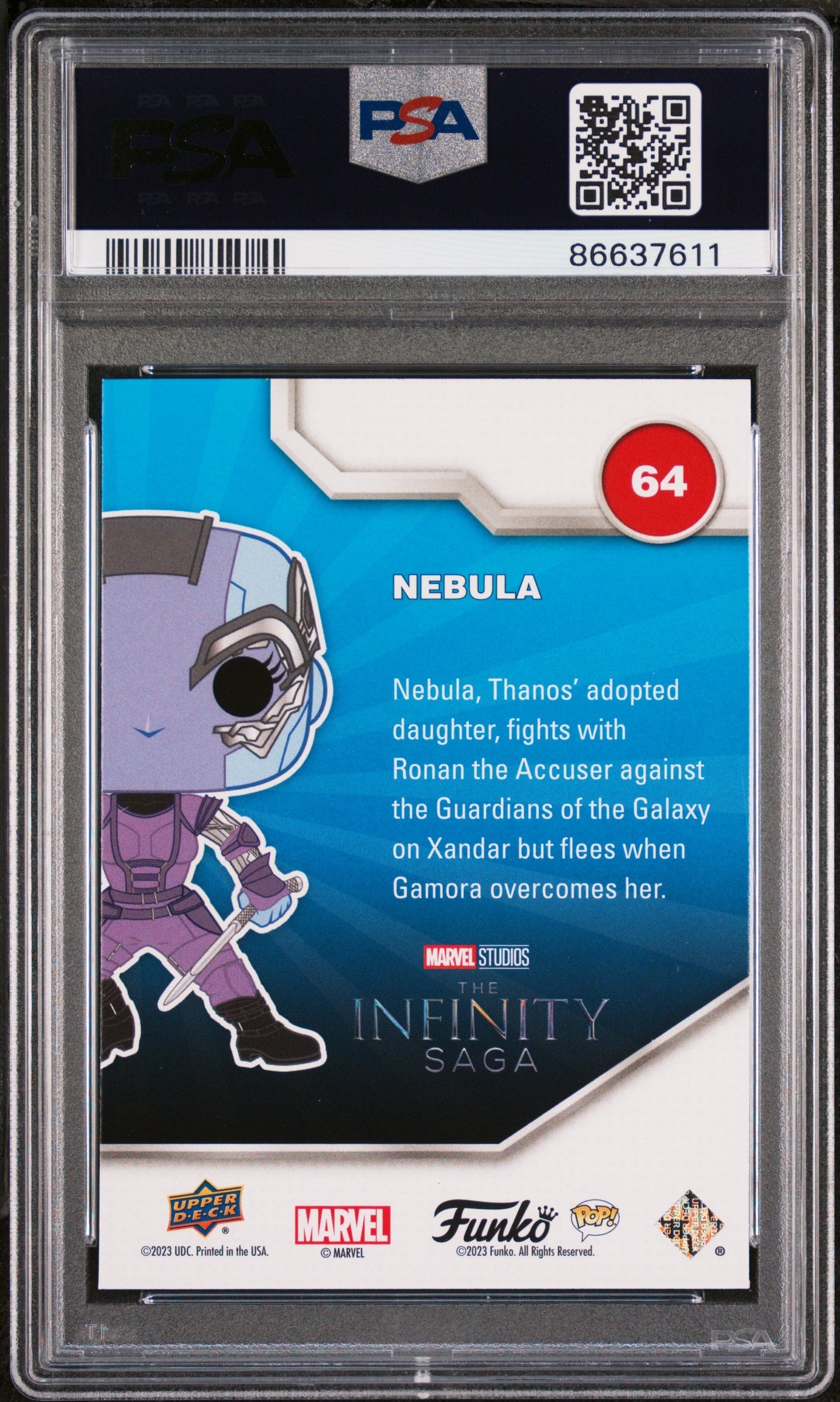 2023 UPPER DECK FUNKO POP MARVEL  NEBULA  #64  PSA 10