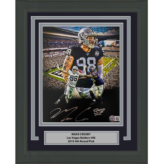 Framed Autographed/Signed Maxx Crosby Las Vegas Oakland Raiders 8x10 Football Photo Beckett BAS COA