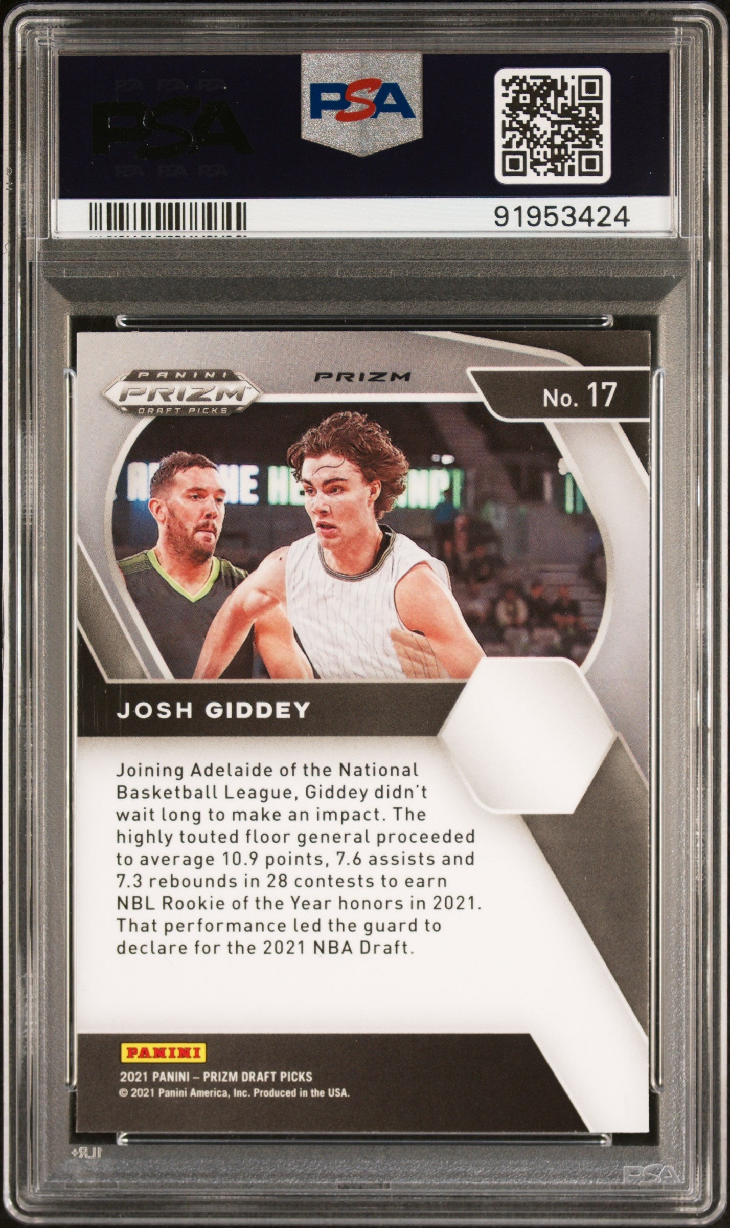 2021 PANINI PRIZM DRAFT PICKS JOSH GIDDEY ORANGE ICE PRIZM #17 - PSA 10 ROOKIE CARD
