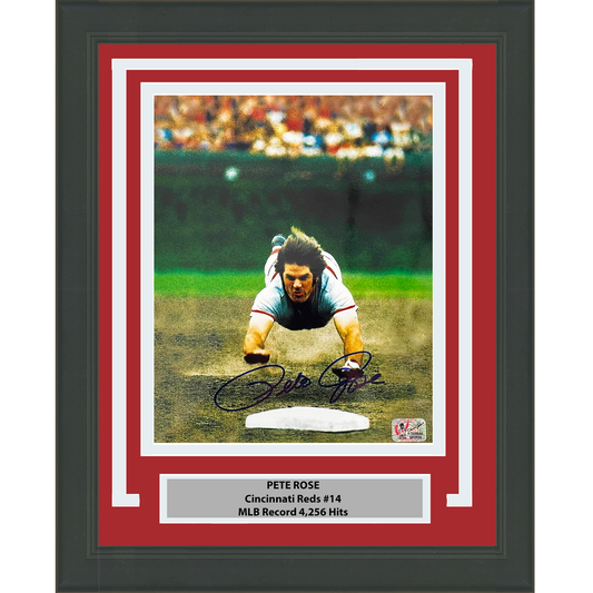 Framed Autographed/Signed Pete Rose Cincinnati Red 16x20 Baseball Photo Athlete Hologram COA Holo #1
