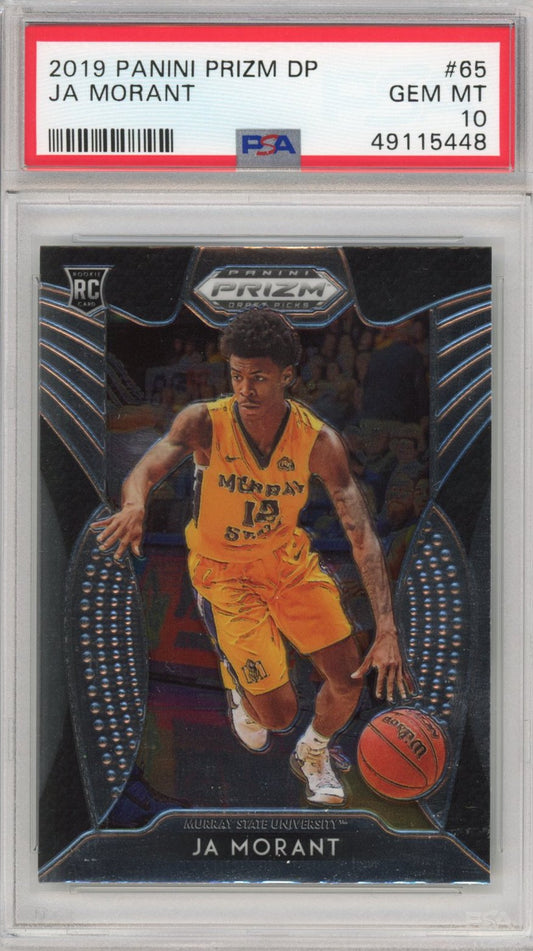 Graded 2019-20 Panini Prizm Draft Picks DP Ja Morant #65 Rookie RC Basketball Card PSA 10 Gem Mint