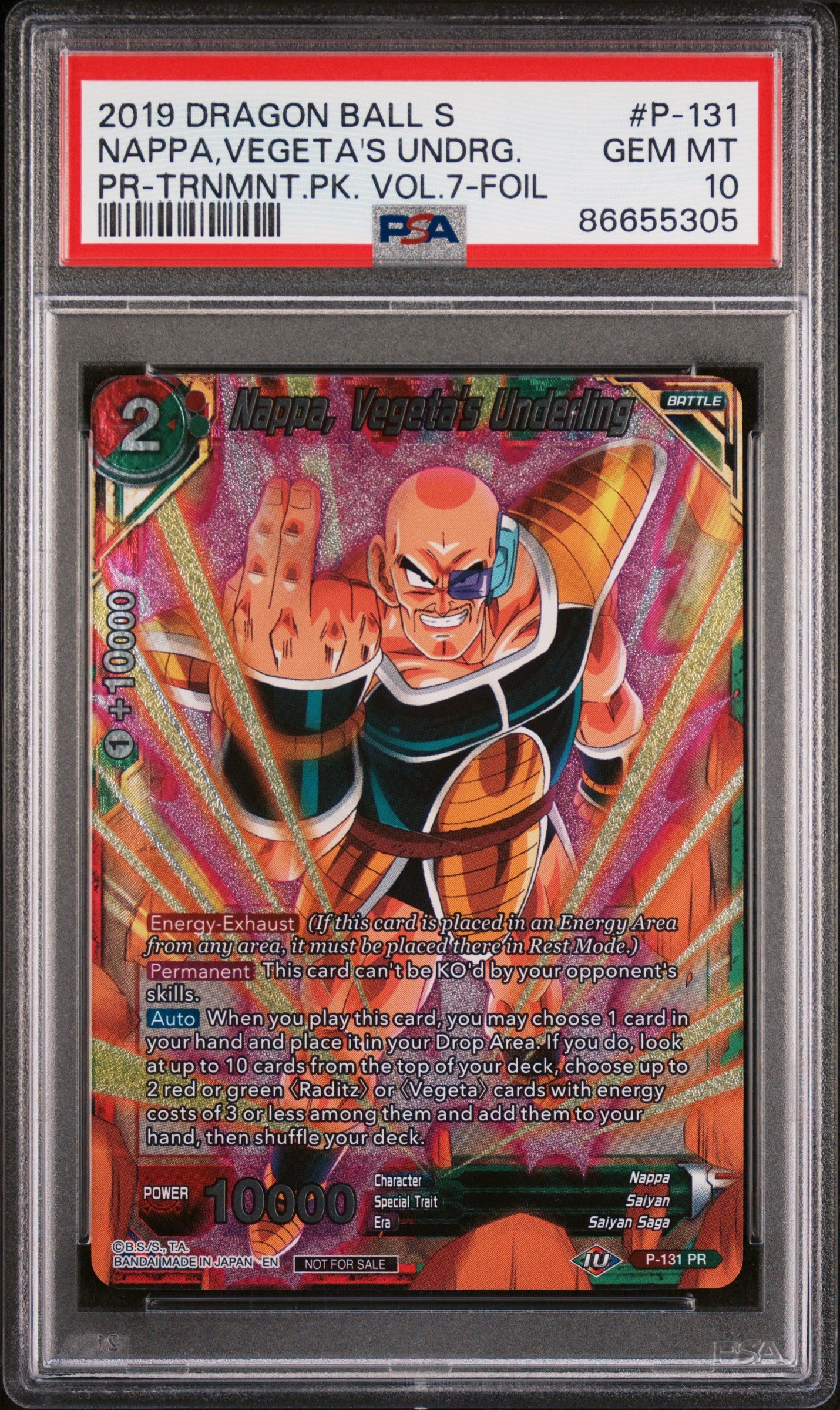2019 DRAGON BALL SUPER NAPPA,VEGETA'S UNDRG. #P-131 - PSA 10
