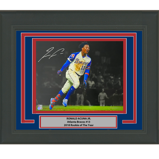 Framed Autographed/Signed Ronald Acuna Jr. Atlanta Braves 16x20 Baseball Photo Beckett BAS COA
