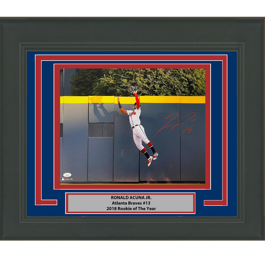 Framed Autographed/Signed Ronald Acuna Jr. Atlanta Braves 16x20 Baseball Photo JSA COA #4