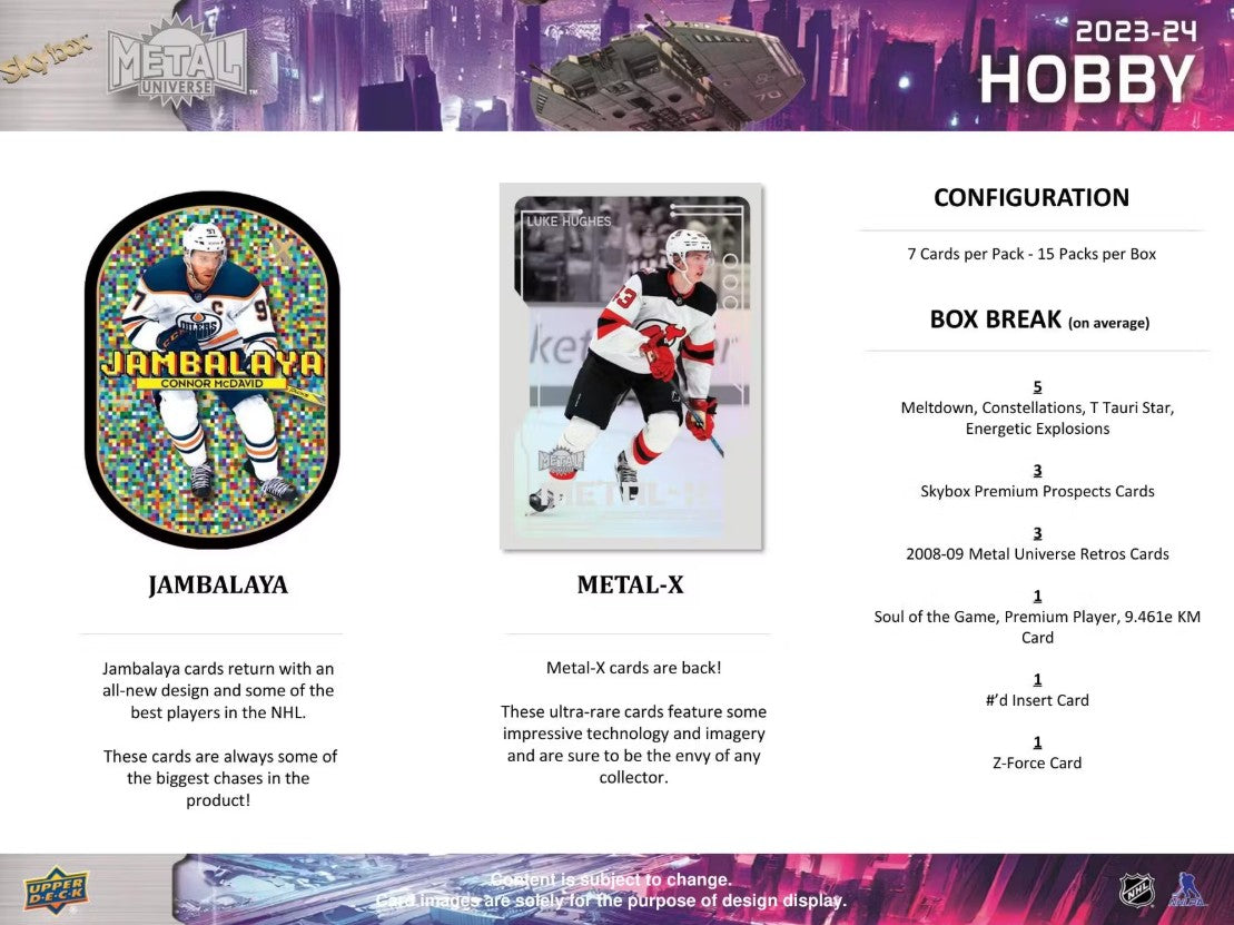 Caja de pasatiempos de hockey de Metal Universe de Upper Deck Skybox 2023/24